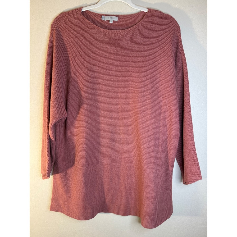Hobbs London Merino Wool Cotton Knit Sweater Top Women's M Mauve Pink Dolman